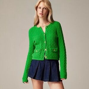 J. Crew Vibrant Green Cable-Knit Jacket